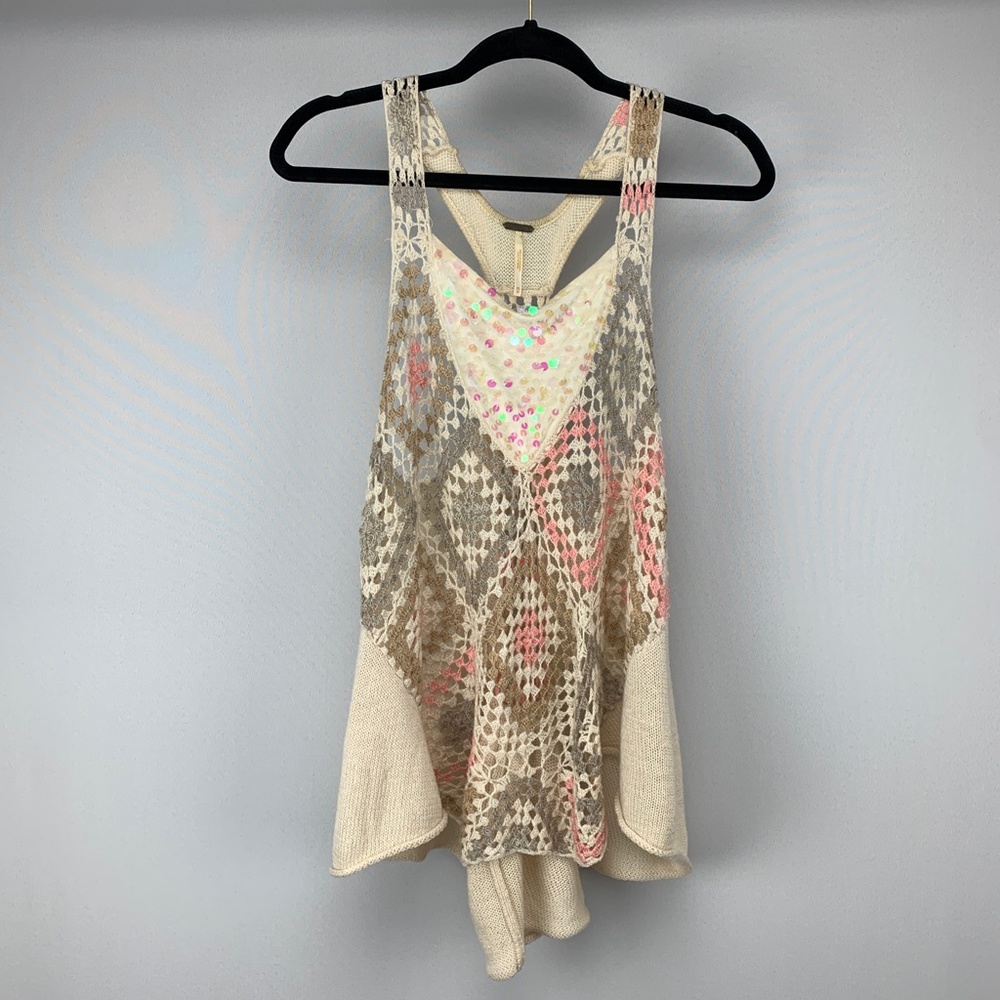 FREE PEOPLE Crochet Granny Square Knit Asymmetrical Tank Top Size XS